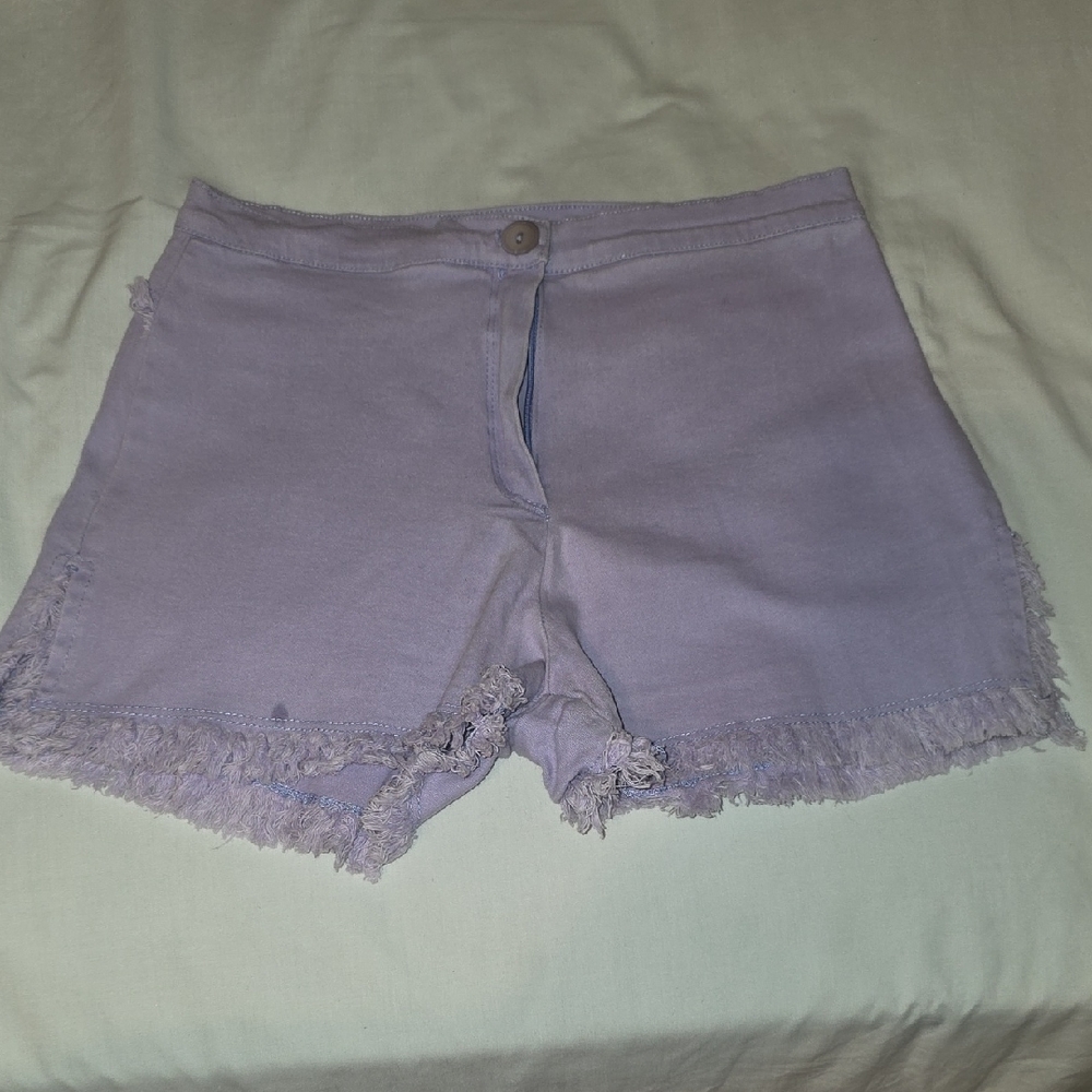 Lavender Frayed Hem Jean Shorts